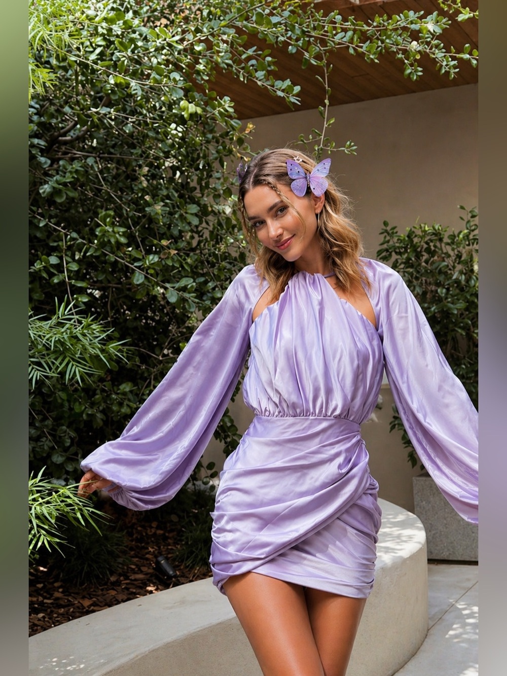 House of CB KATE Orchid Satin Wrap Front Mini Dress